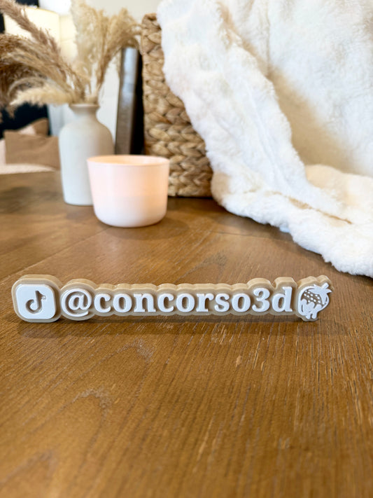 Flat Social Media Name Plate - Two Social Buttons - 8 Inch