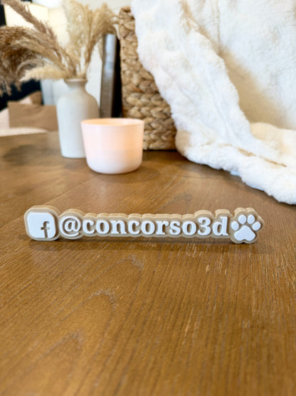 Flat Social Media Name Plate - Two Social Buttons - 8 Inch