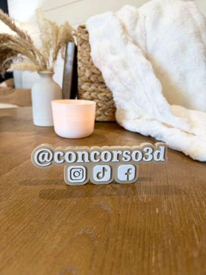 Flat Social Media Name Plate - Three Social Button - 6.5 Inch