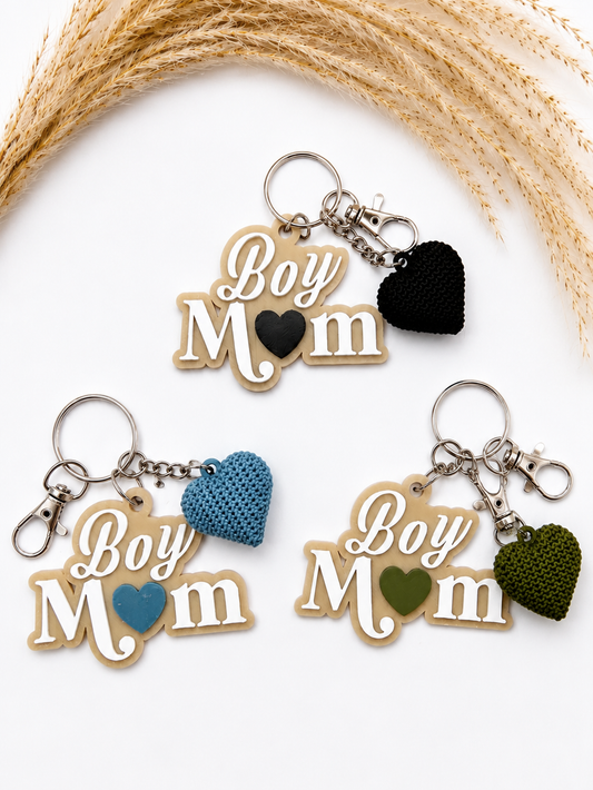 Boy Mom Heart Keychain - Free US Shipping