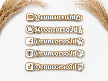 Flat Social Media Name Plate - Two Social Buttons - 8 Inch