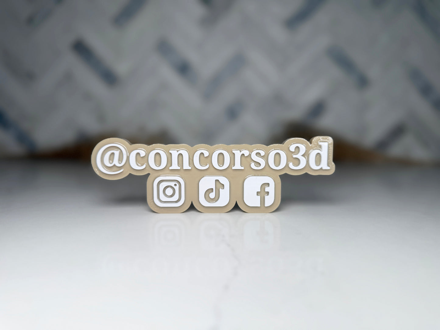 Flat Social Media Name Plate - Three Social Button - 6.5 Inch