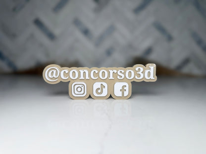 Flat Social Media Name Plate - Three Social Button - 6.5 Inch