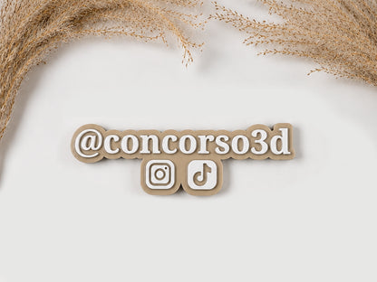 Flat Social Media Name Plate - Two Social Button - 6.5 Inch