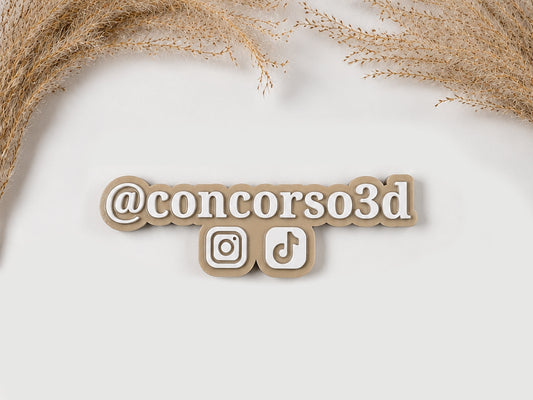 Flat Social Media Name Plate - Two Social Button - 6.5 Inch