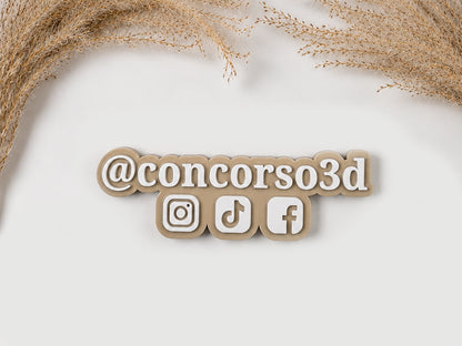 Flat Social Media Name Plate - Three Social Button - 6.5 Inch