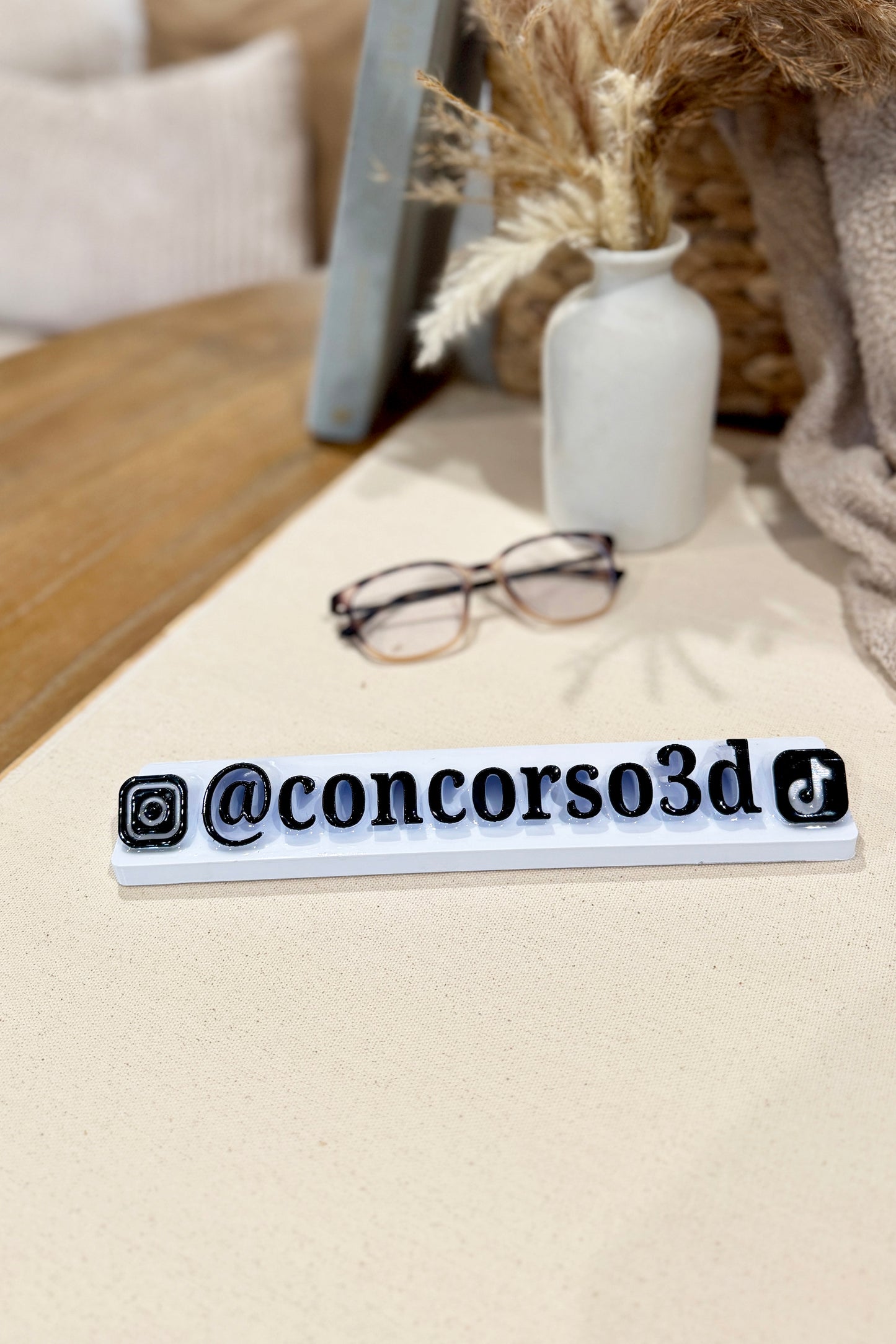 Slanted Social Media Name Plate - Two Icons - 10 Inches