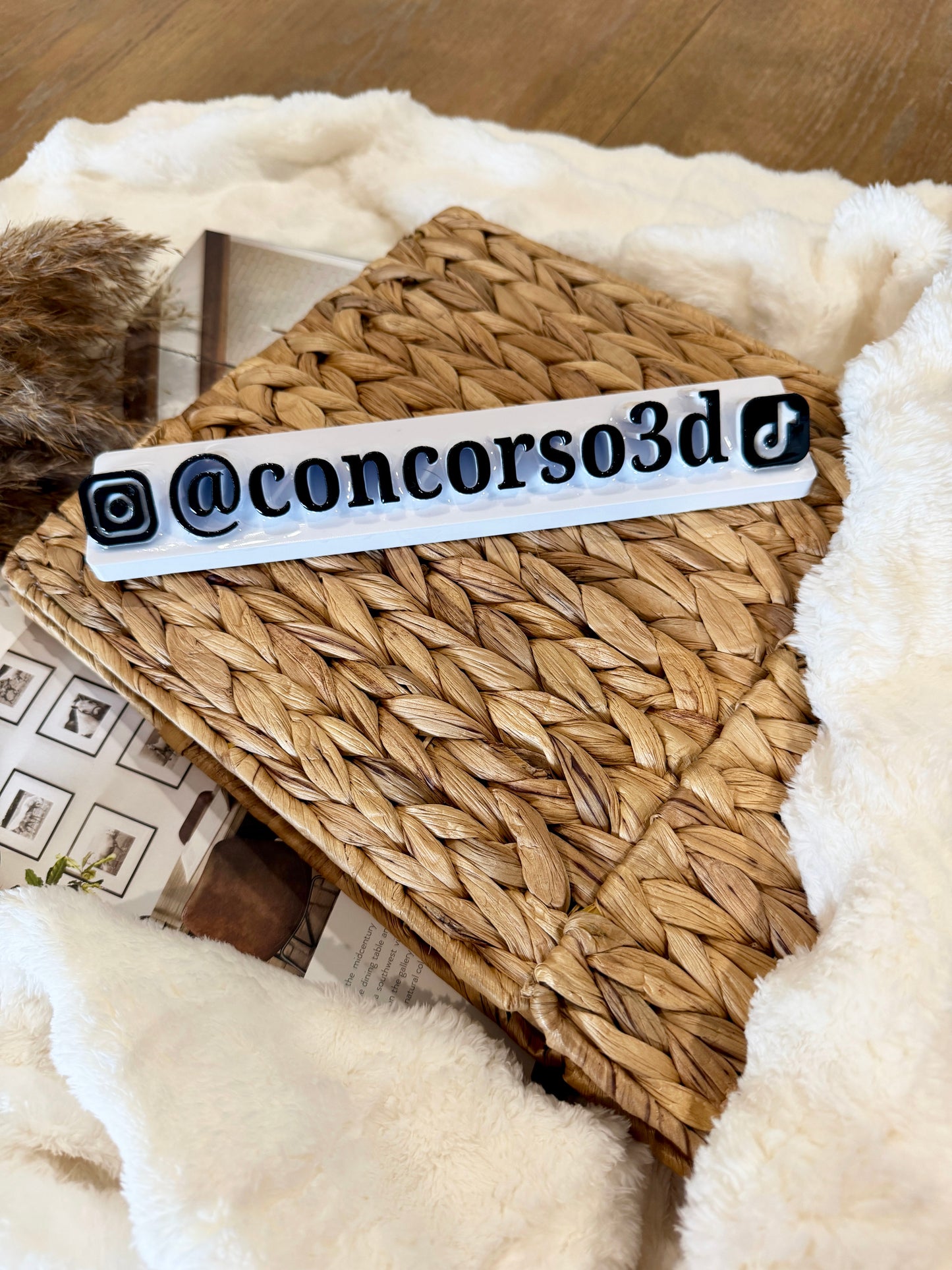 Slanted Social Media Name Plate - Two Icons - 10 Inches